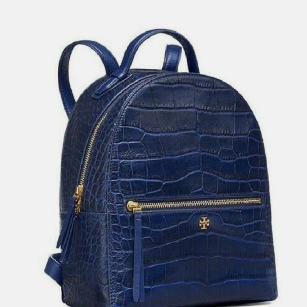 Tory Burch Navy Croc-Embossed Backpack